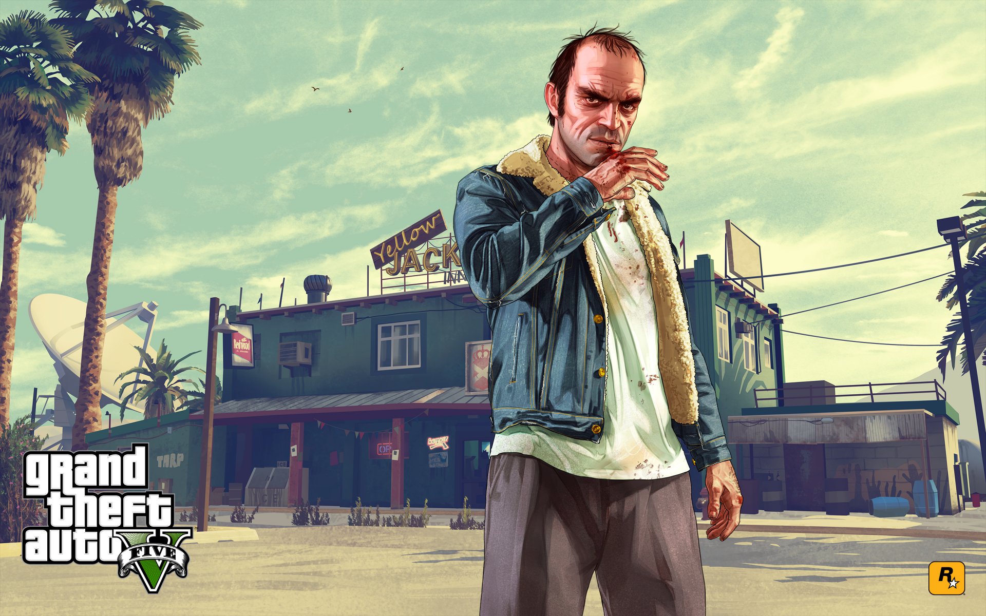 grand theft auto v тревор бар здание арт rockstar games пальмы тарелка gta