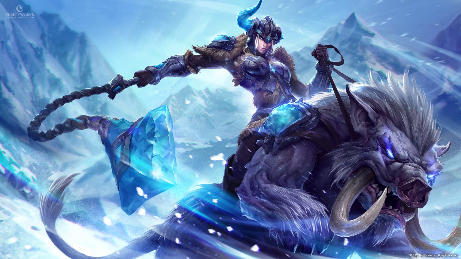 art michal ivan league of legends sejuani snow monster girl weapon crystal mountain horn