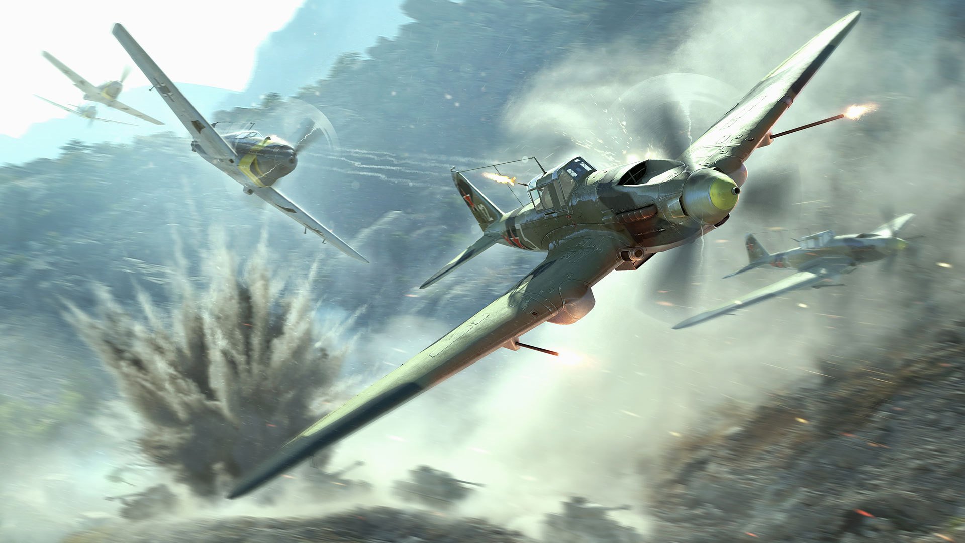 world of warplanes wargaming net wowp wp ciel fumée terre air chasse avion combattant montagnes tir réservoirs arbres explosion poussière étincelles feu avions combattants aviation