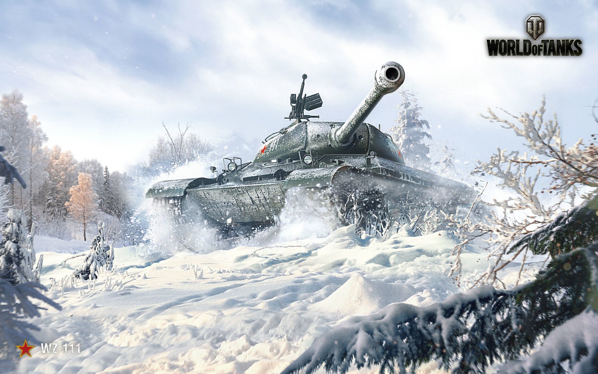 world of tanks wargaming netto wot wp wz-111 czołg ciężki niebo chmury czołg tułów żelazo zima śnieg drzewa