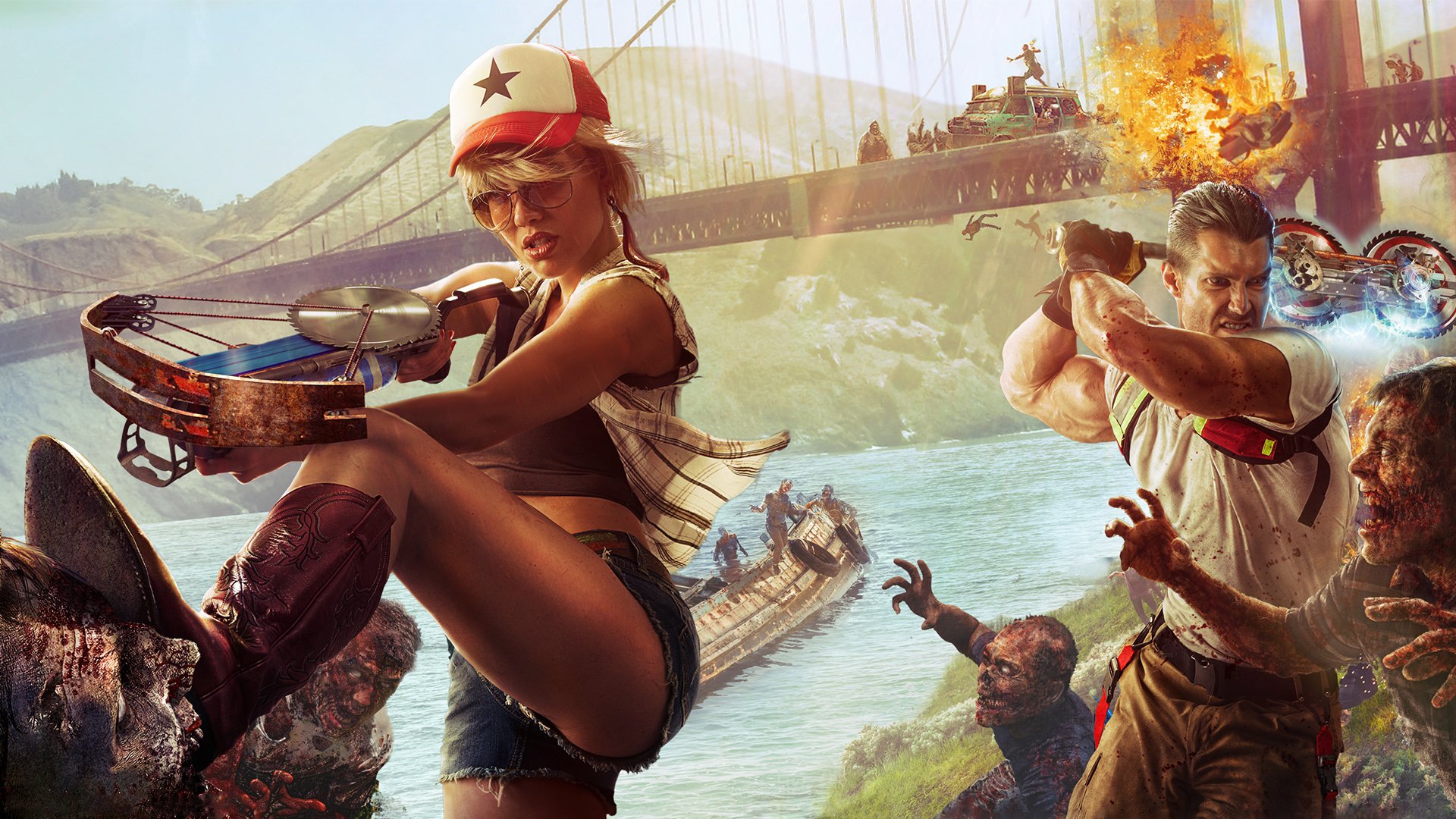 женщина человек dead island 2 зомби арбалет очки странные оружия кровь