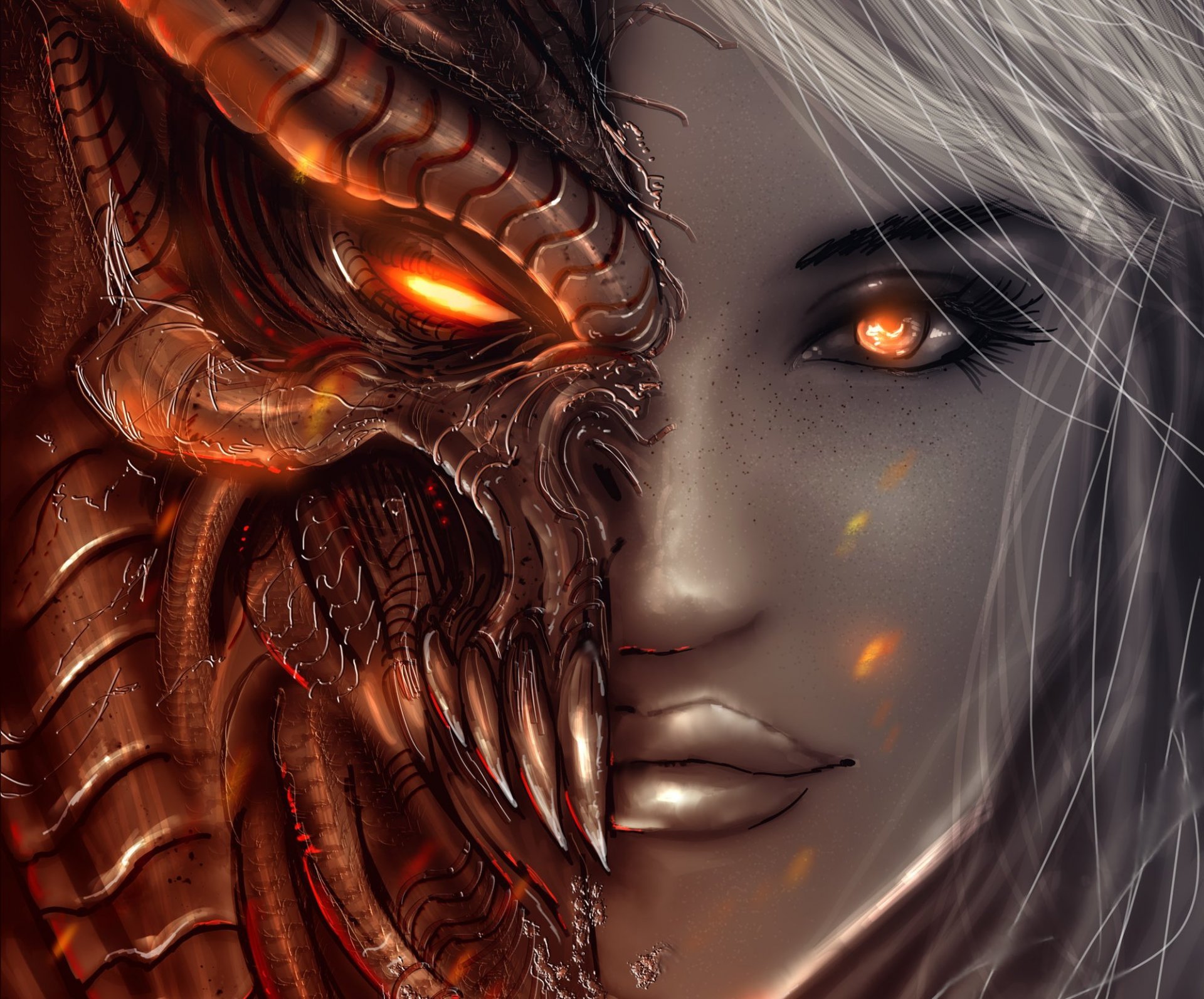 diablo 3 art girl angel demon angels demons face view