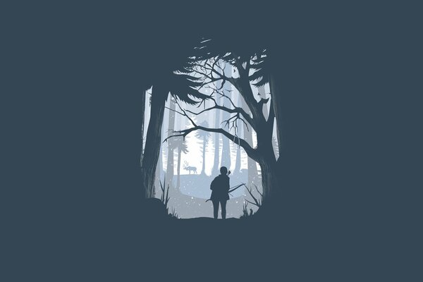 A deer hunter in the style of minimalism