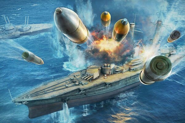 The world of warships at the moment of a combat attack