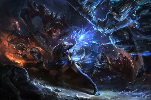 3D Art League of Legends batalla monstruo con chica