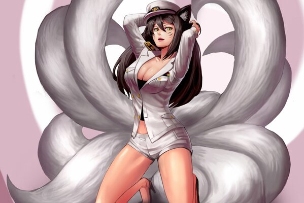 Fille ahri renard en uniforme blanc