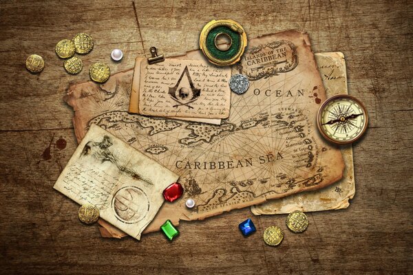 Mapa de monedas y brújula de Assassins Creed 4