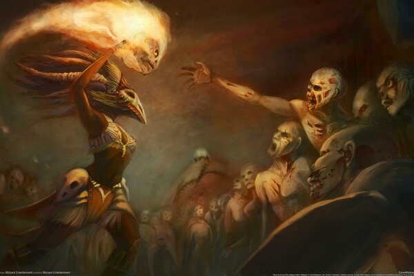 Ein weiblicher Zauberer und ein Zombie in Diablo 3