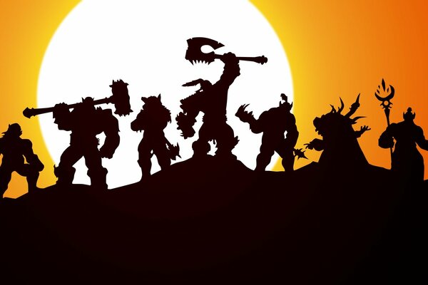 Draenors Warlords im Hintergrund des Sonnenuntergangs