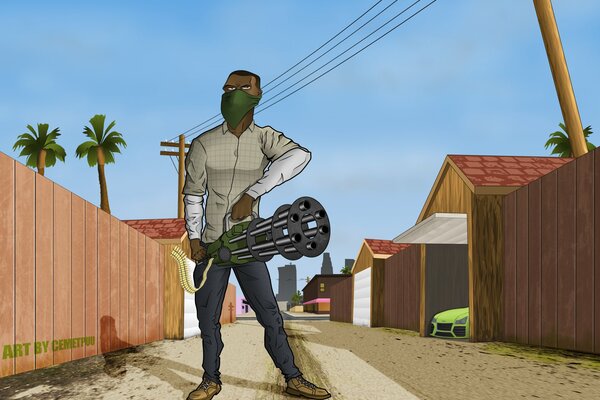 Gta franklin with a gun in his hands