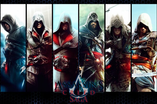 Collage artistico dei personaggi di assassin s Creed