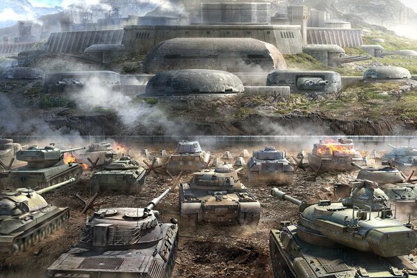 The world of tanks, storming a powerful fortified area