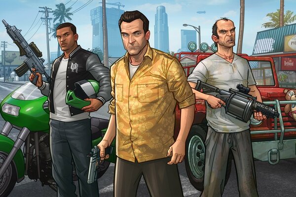 Grand Theft Auto V Michael Franklin Trevor Patrick Brown art