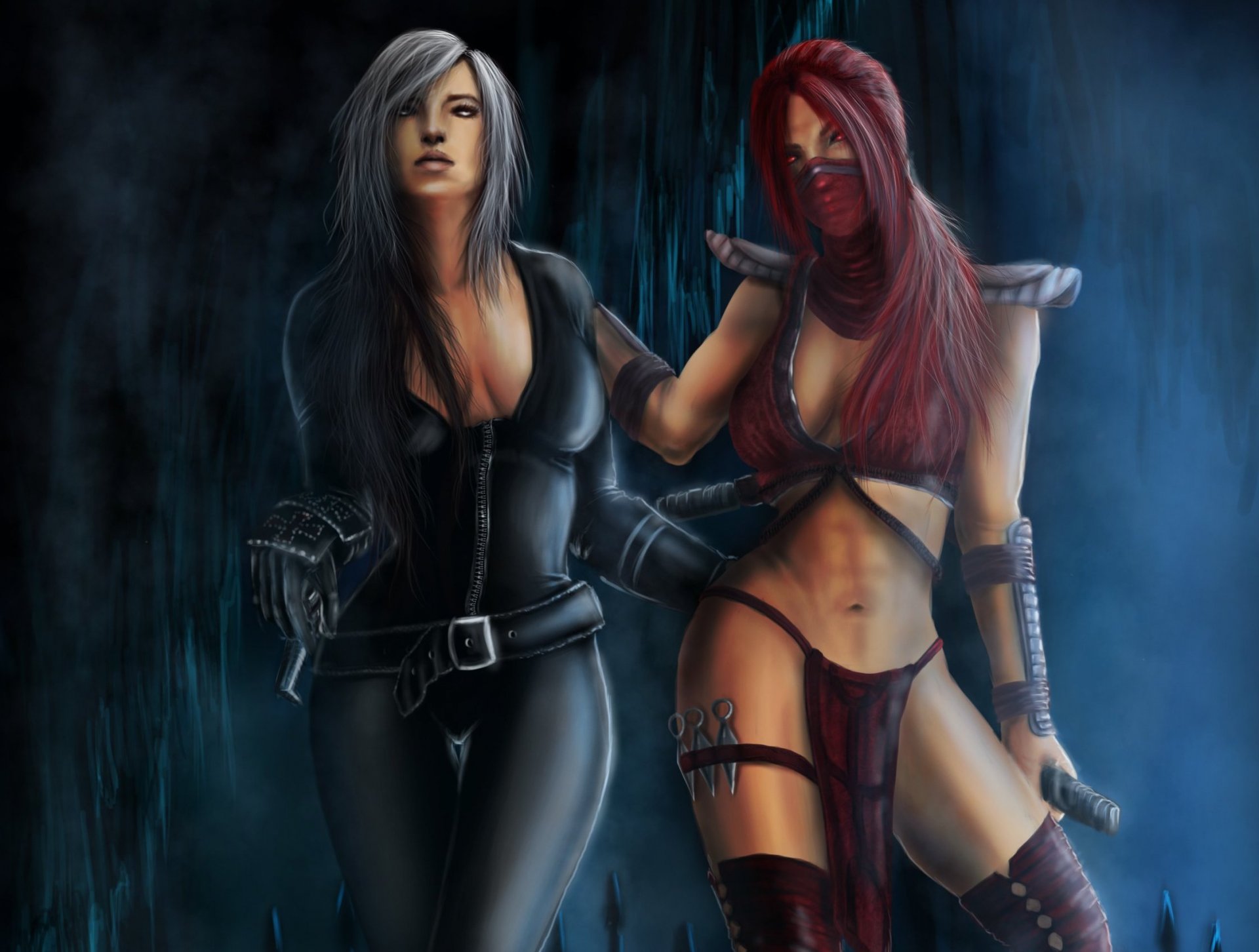 mortal kombat arte gioco scarlet selina ragazze vista pose armi