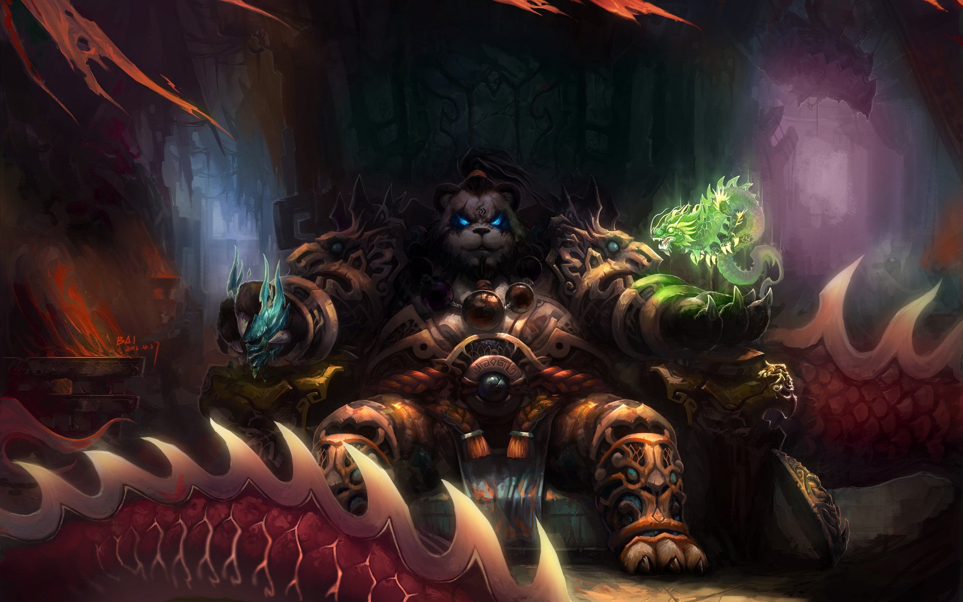 art world of warcraft brumes pandaria panda trône magie dragons