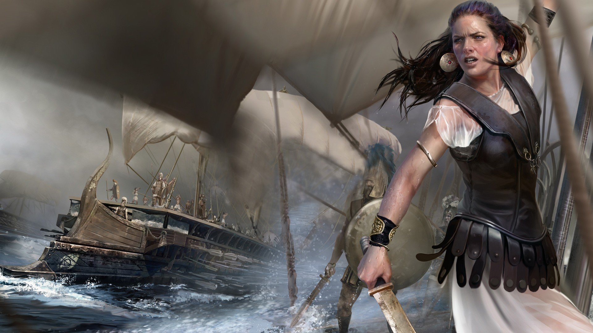 rome: total war girl warriors armour sword ships sail weather