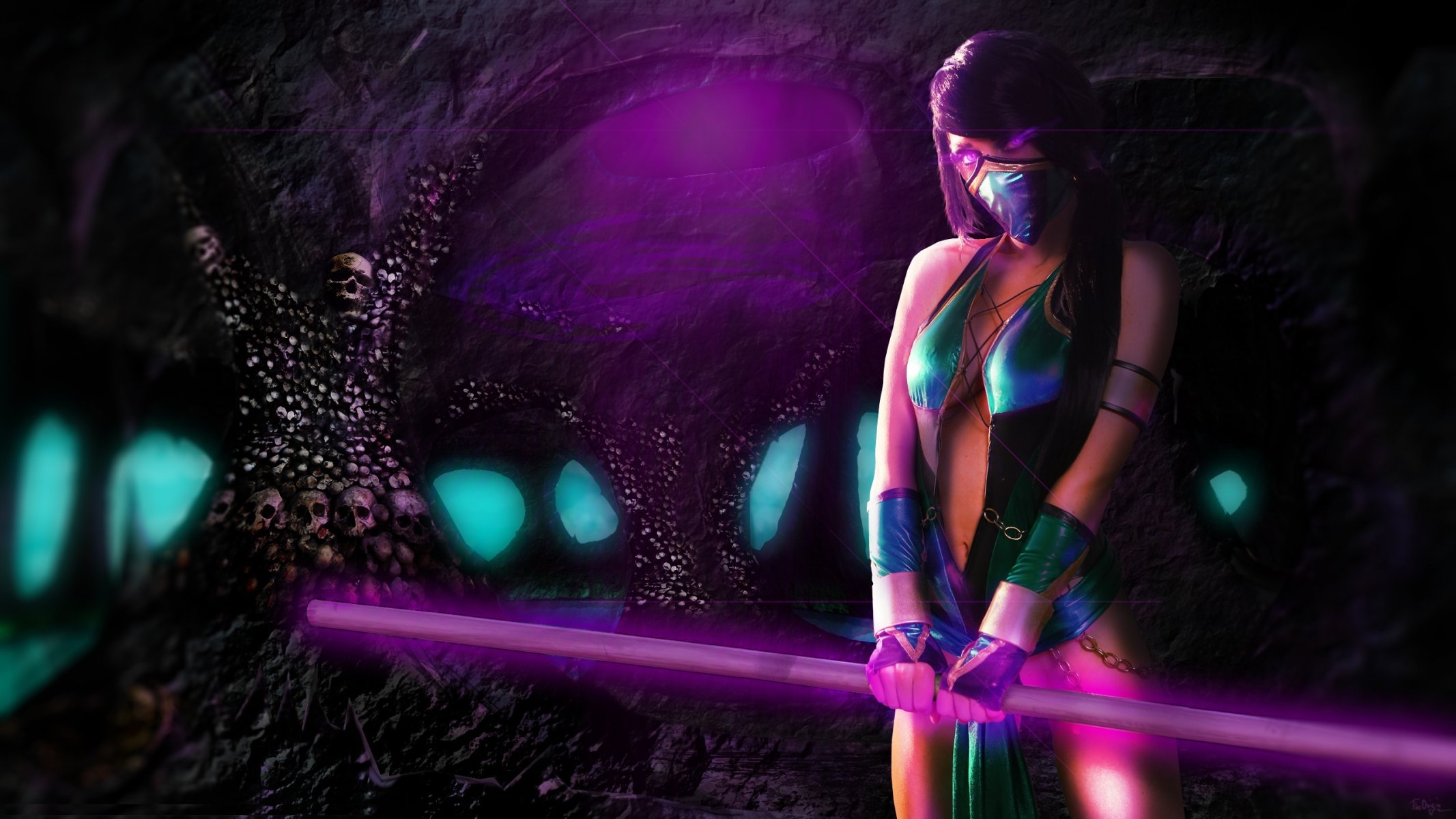 mortal kombat jade arte chica juego mirada armas cráneos