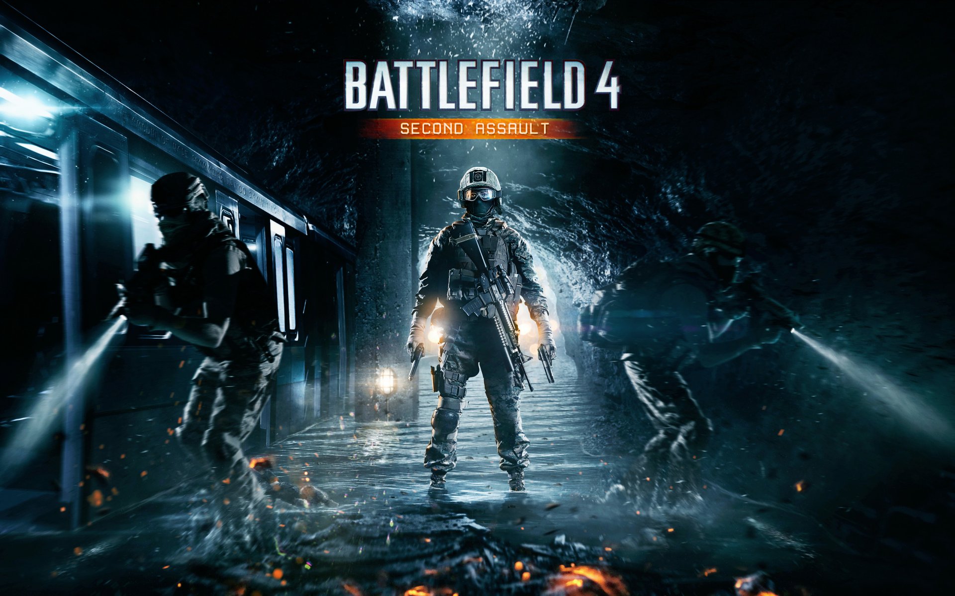 battlefield 4 secondo assalto metropolitana acqua soldato torcia pistola mitragliatrice