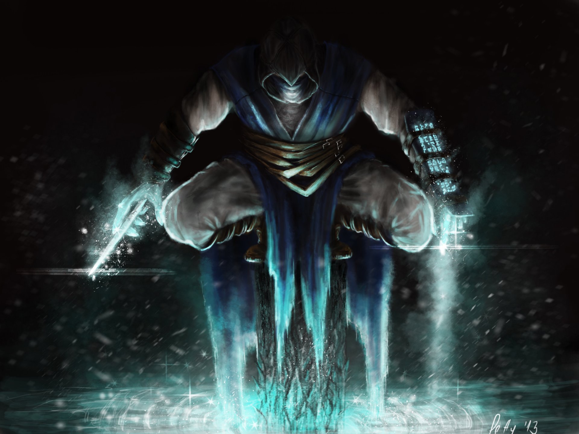 mortal kombat sub-zero arte juego sentado hielo frío