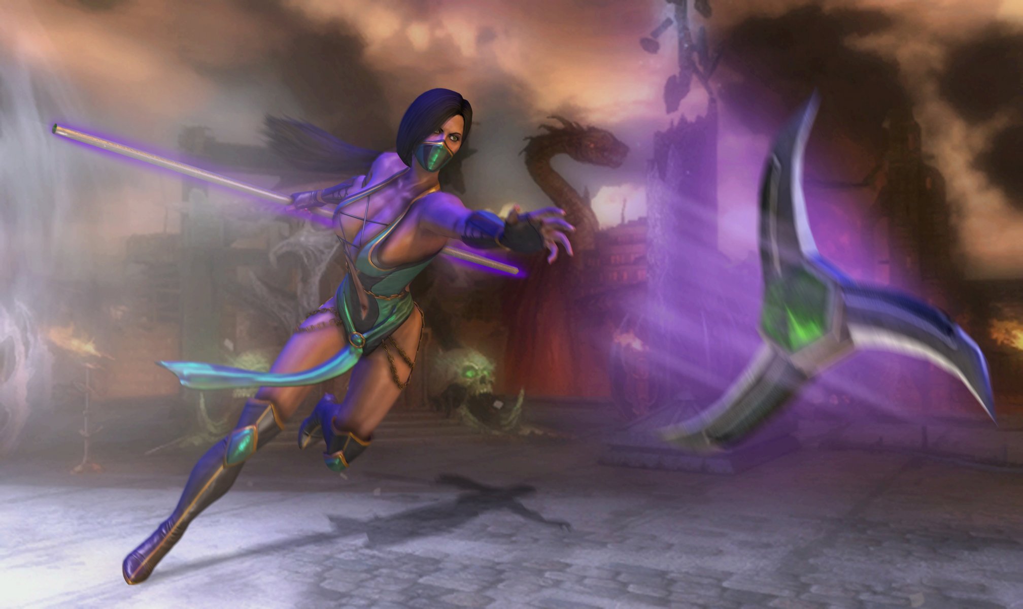 mortal kombat jade art girl game shadow weapon suit fight