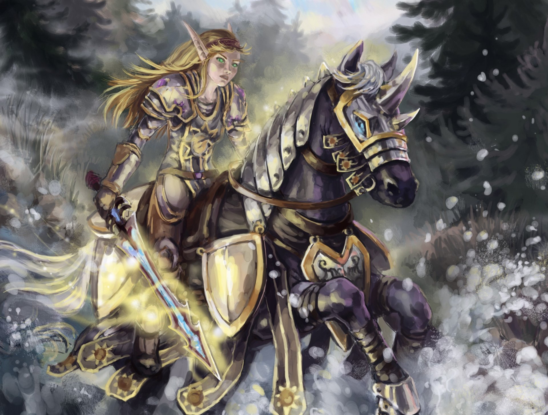 art wow world of warcraft elfe de sang elfe cheval course forêt épée