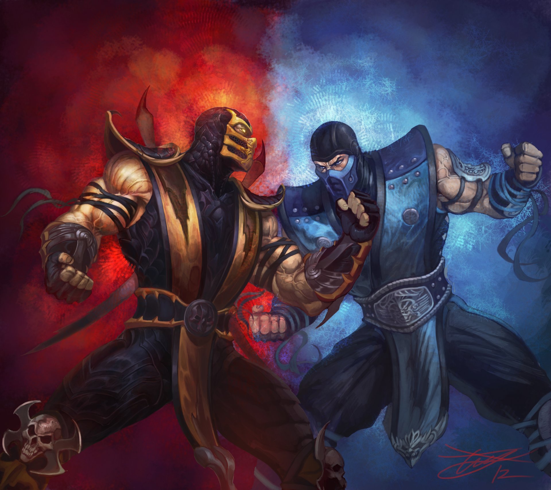 mortal kombat mortal kombat scorpion sub-zero walka ogień lód kontra sub-zero rywale ninja nienawiść pięści starcie