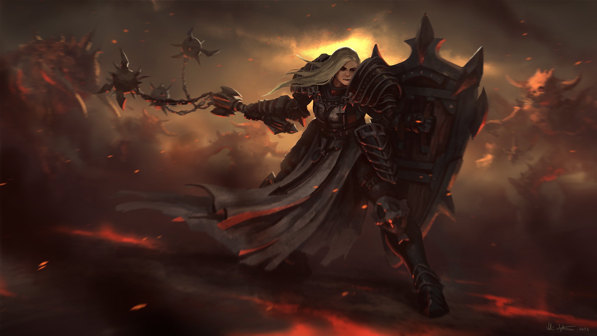 arte diablo iii soul reaper crociato ragazza scudo arma mostro