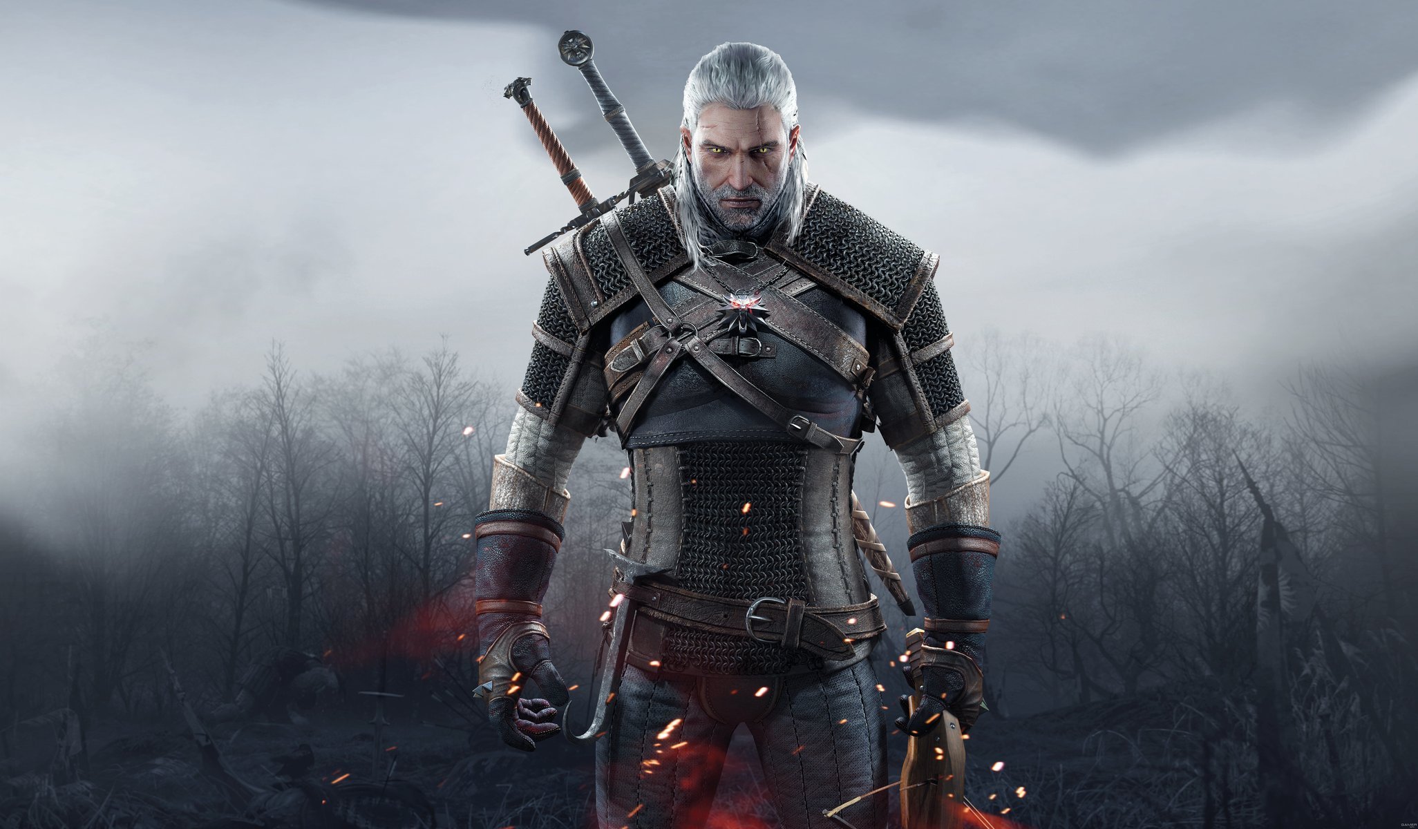 hexer 3 : wilde jagd hexer 3: wilde jagd cd projekt red geralt hexer andrzej sapkowski bart krieger rüstung schwert blick narbe medaillon