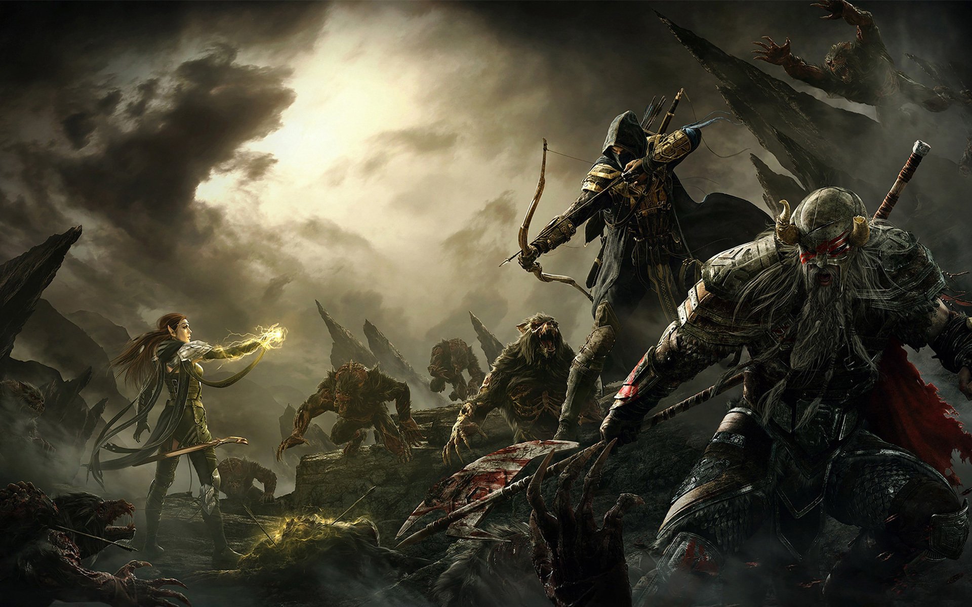 the elder scrolls online schlacht felsen monster waffen magie bogen hellebarde wolken blut