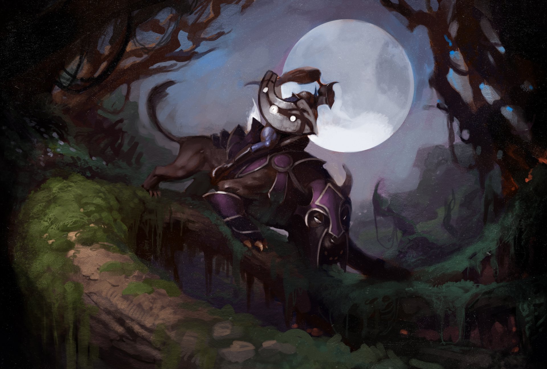 dota lune forêt art bête cavalier