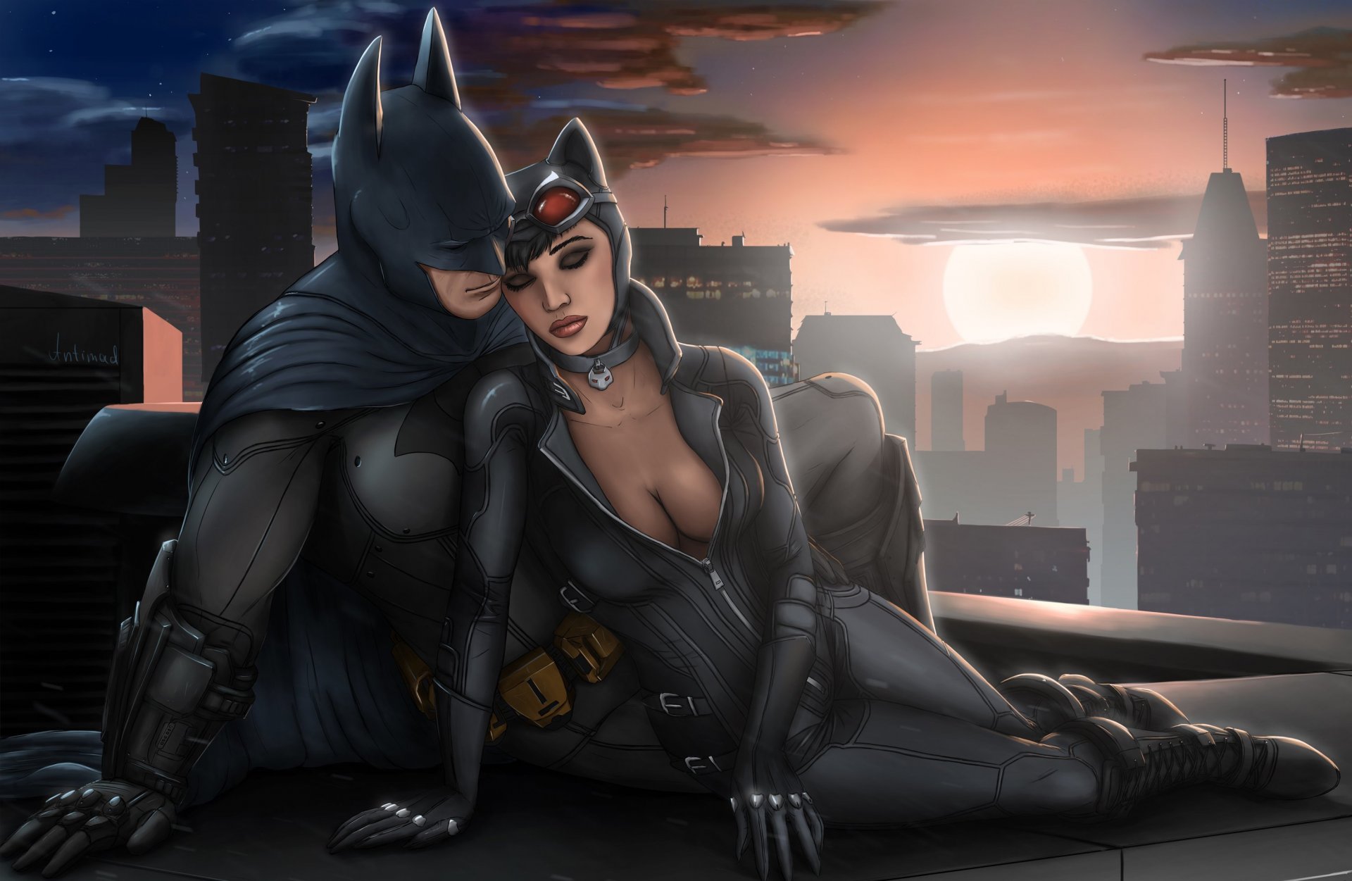 batman: arkham city batman x catwoman kostüme dach