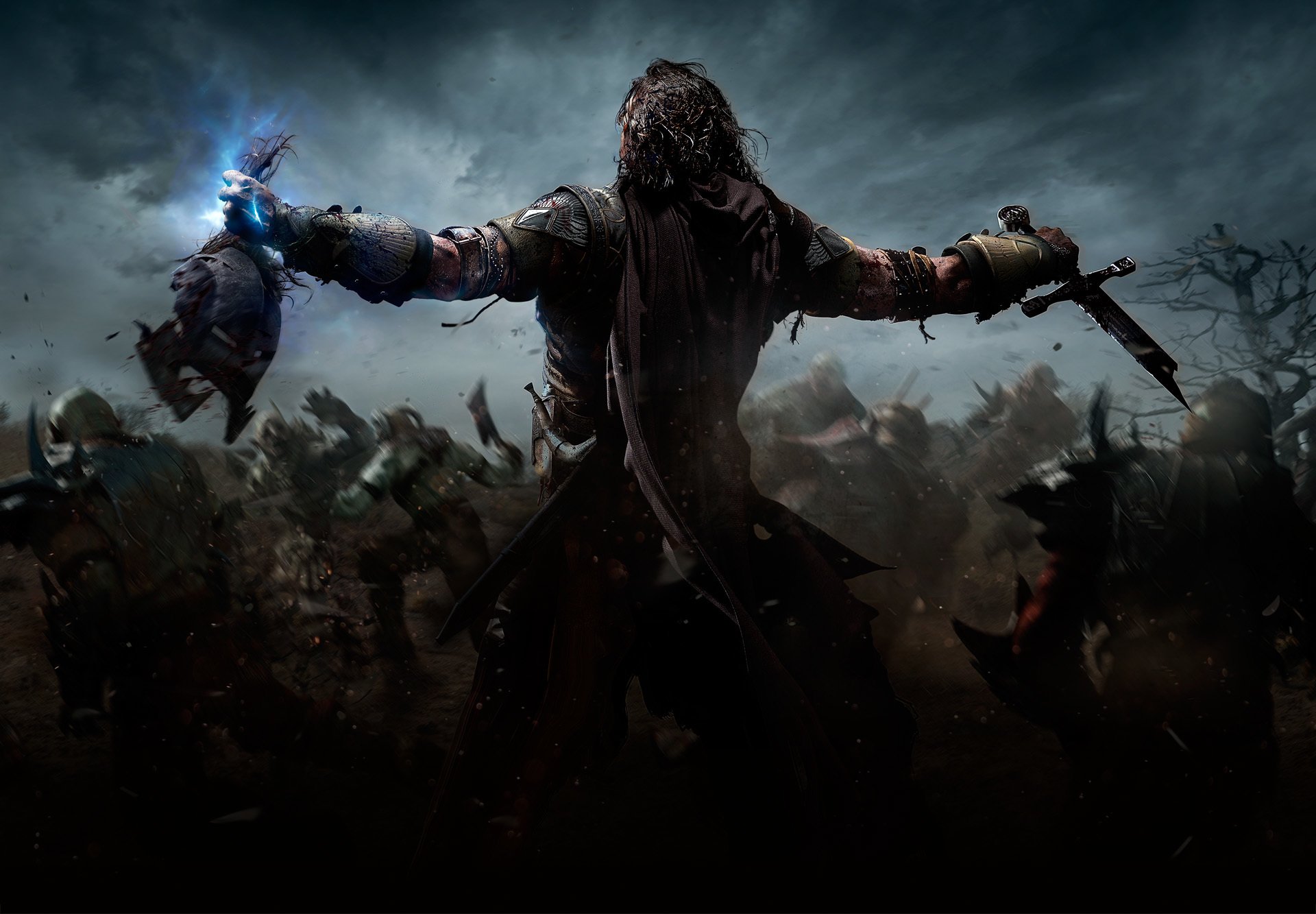 terra di mezzo: ombra di mordor guerriero fantasma ranger talion combattimento magia spada testa orchi legno sangue armatura monolith productions warner bros. interactive entertainment