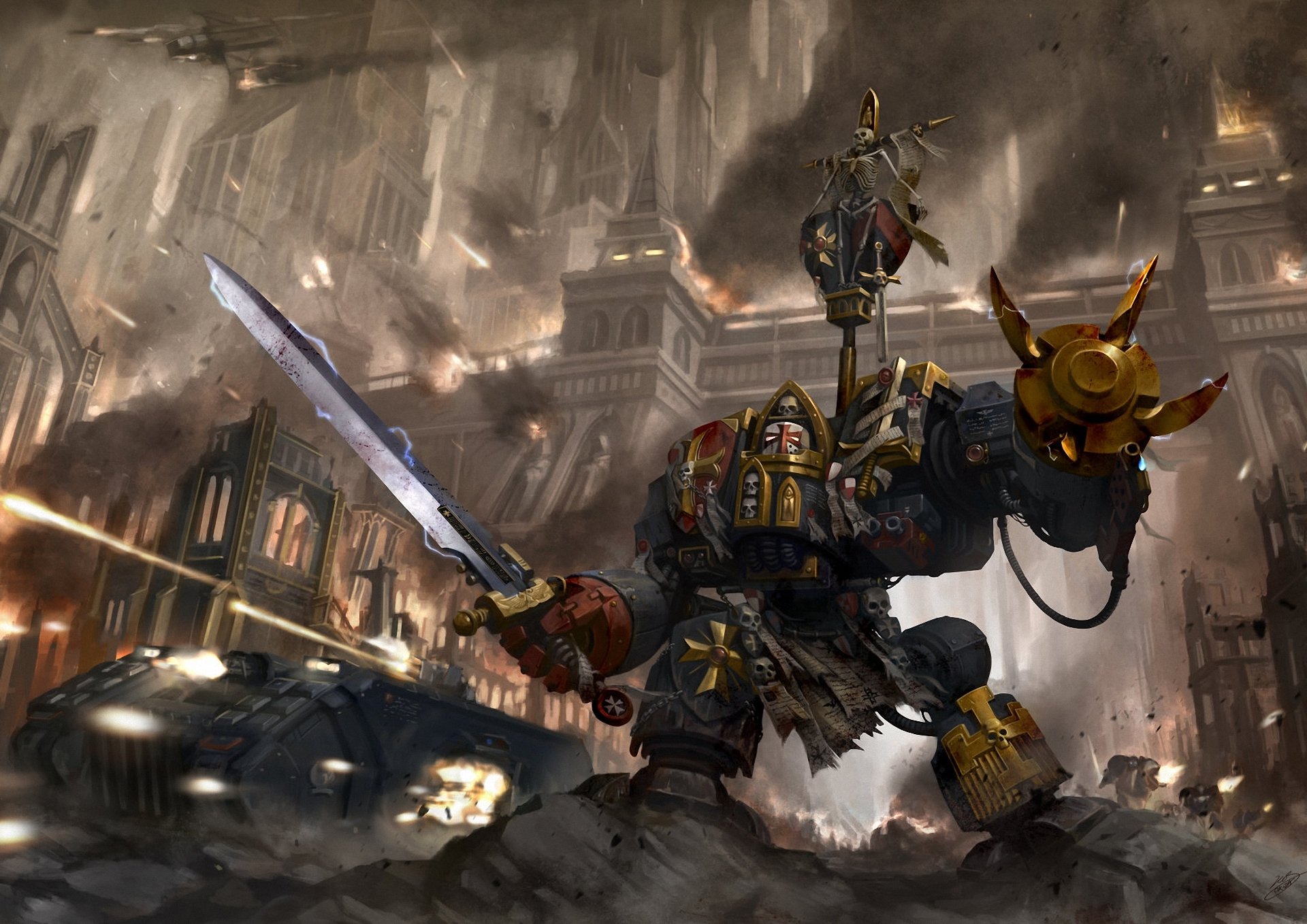 art okita warhammer 40k space marines dreadnought czarni templariusze metal miecz broń miasto