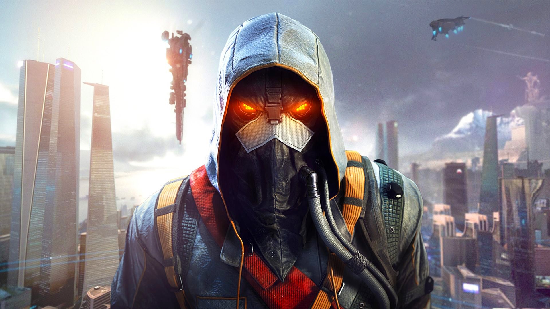 killzone : shadow fall killzone: в плену сумрака хелгаст helghast солдат город мегаполис дома небо капюшон маска шланг guerrilla games sony computer entertainment