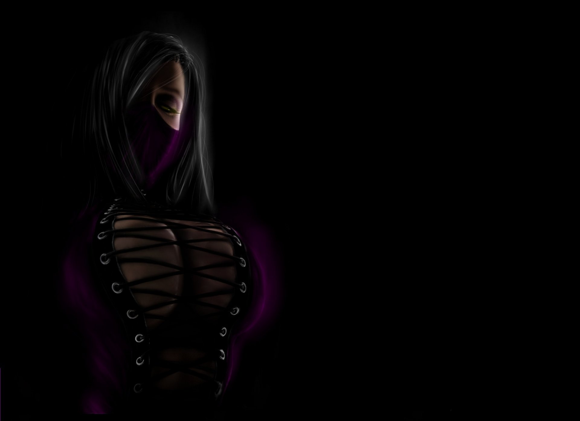 mortal kombat mileena arte sguardo maschera gioco personaggio sfondo nero