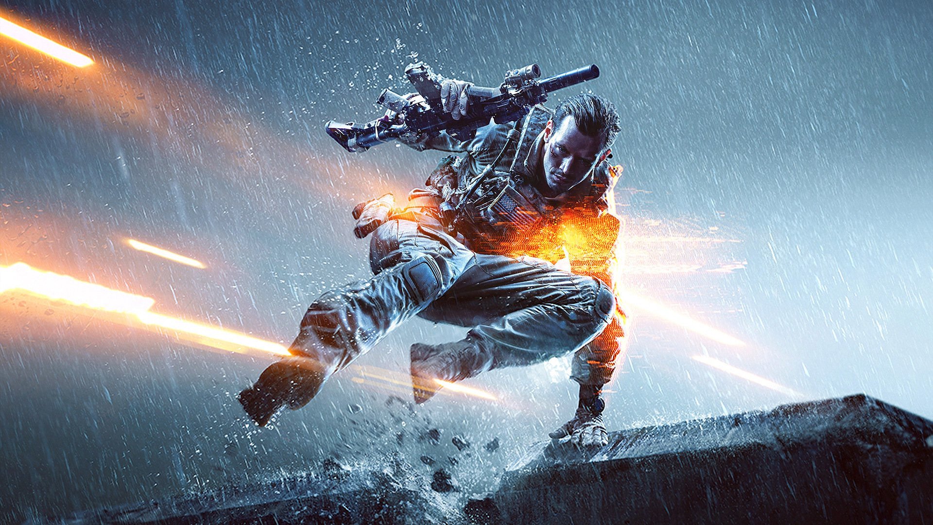 battlefield 4 bf 4 soldat waffe pistole automat regen ausrüstung kugelsichere weste handschuhe sprung lichter ea digital illusions ce electronic arts würfel