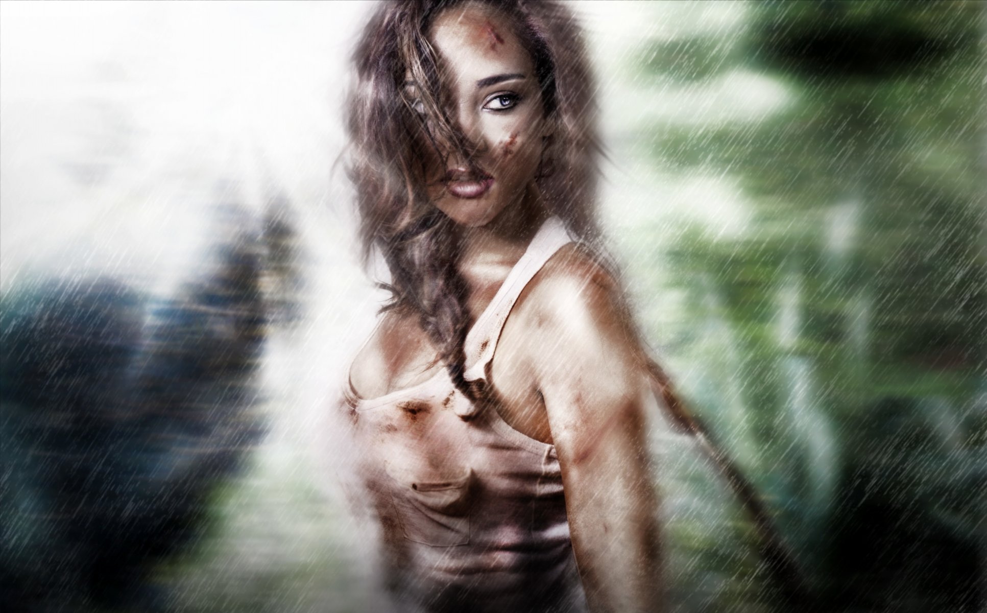 lara croft tomb raider girl look rain