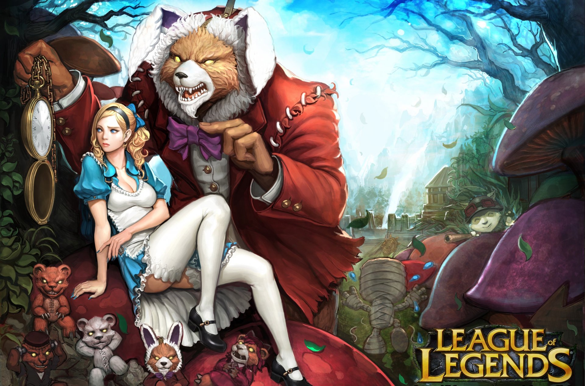 arte shen league of legends annie ragazza orso orologio coniglio alice