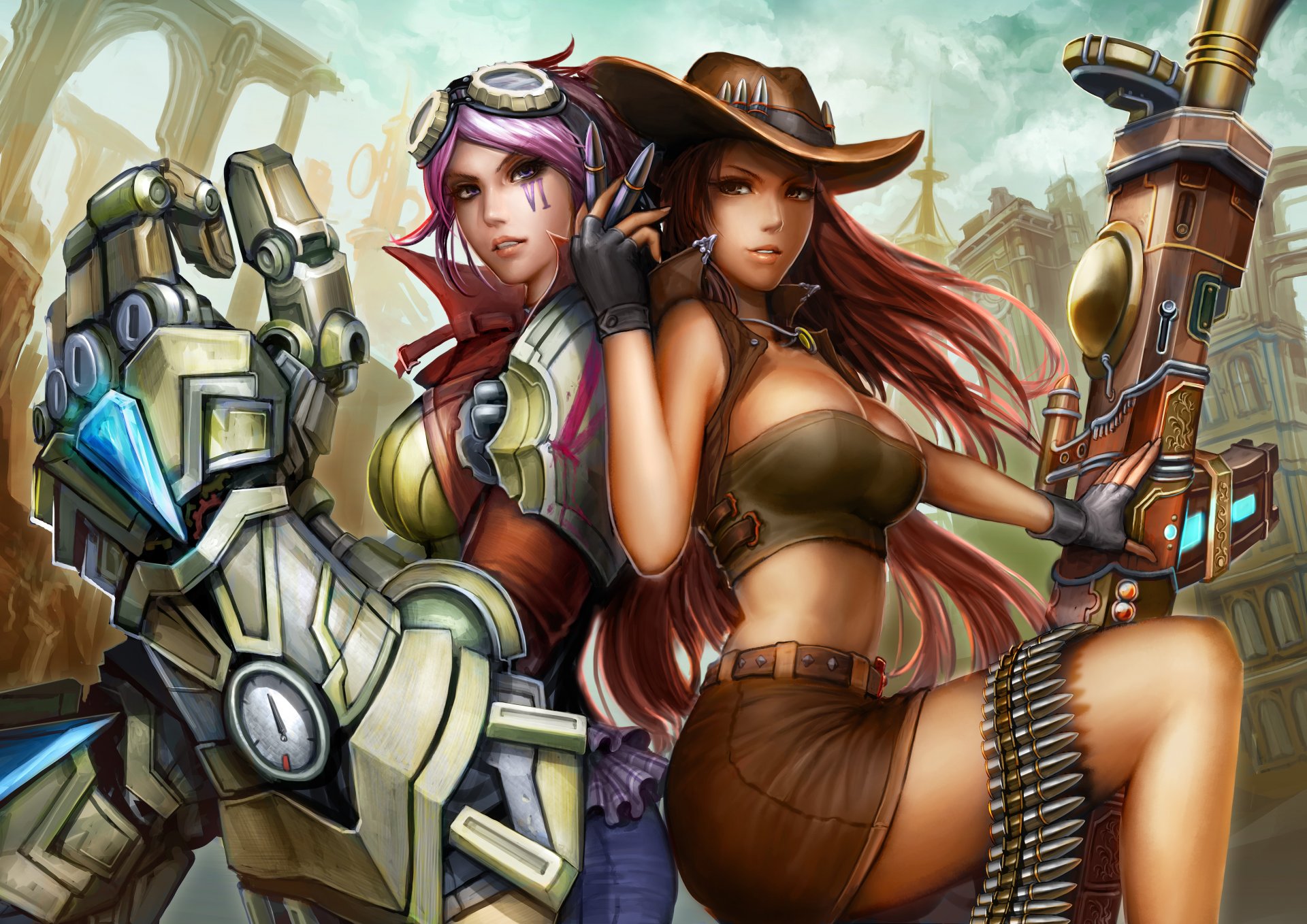 art gevurah-studios girls caitlyn vi view weapon breasts armour town league of legend