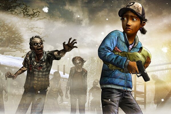 Il ragazzo scappa dagli zombi con le armi in mano