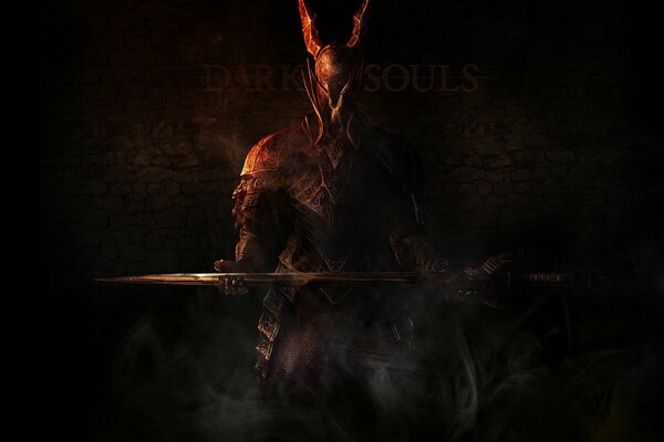 The dark Knight from dark souls holds a sword