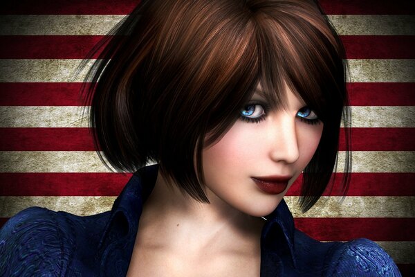 Elizabeth von Bioshock Infinite vor dem Hintergrund der amerikanischen Flagge