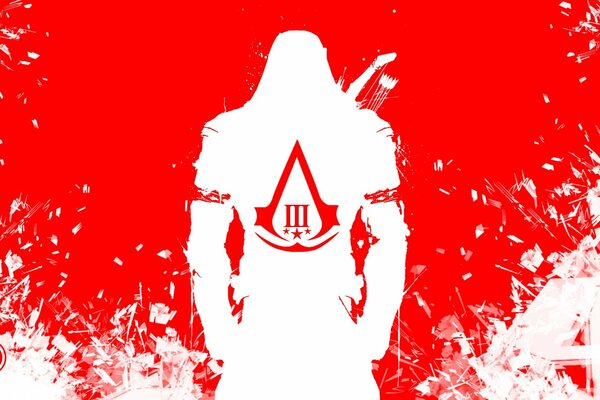 Illustration for the game assassins creed 3 on a red background white shadow