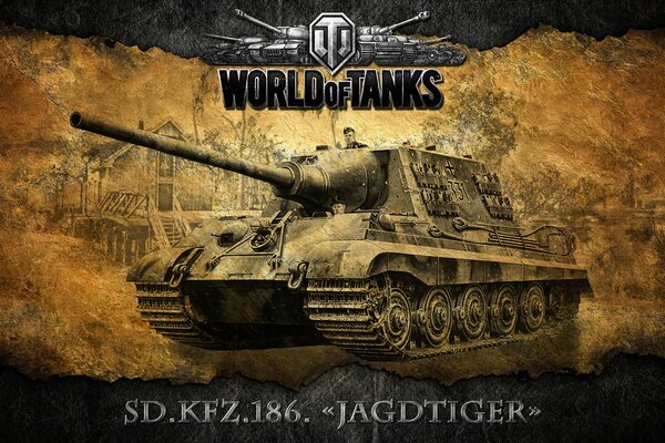 Screensaver from the game World of Tanks. German tank destroyer jagdtigr