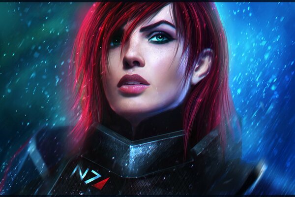 Shepard con la cara de una chica con mass effect