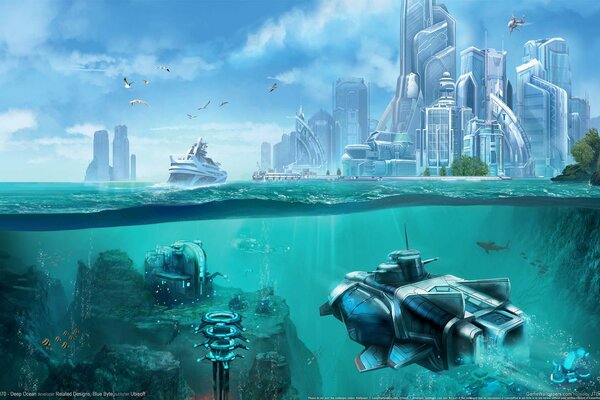 La ciudad futurista del futuro en el mundo submarino