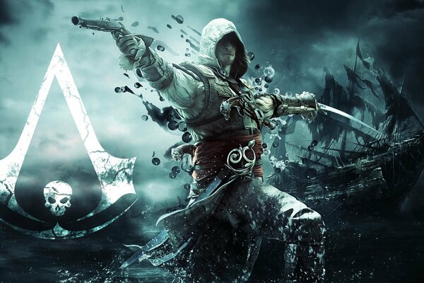 Assassin s Creed Edward Kenway mit einer Pistole in der Hand