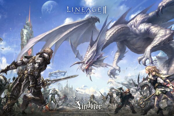 El héroe de lineage 2 lucha contra un dragón