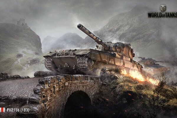 Juego de ordenador world of tanks tanque en el puente