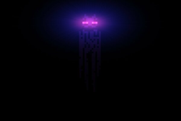 Enderman from minecraft shining eyes out of the dark